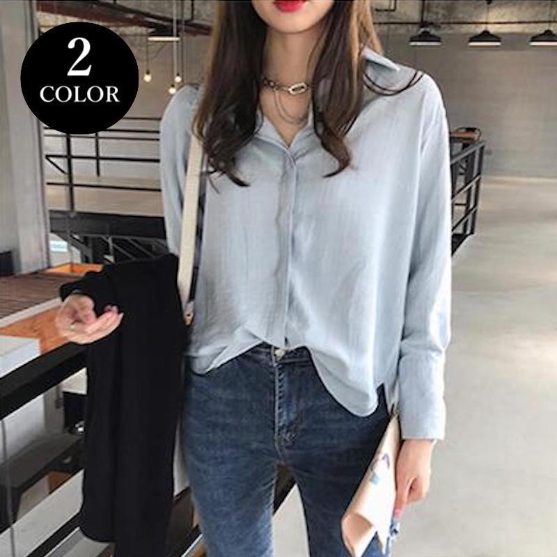 シャツ 長袖 レディース 女性用 夏服 春服 トップス ブラウス 無地 ベージュ ブルー 前開き ゆったり カジュアル シンプル おしゃれ 定番 お出 プラスナオ Paypayモール店 通販 Paypayモール