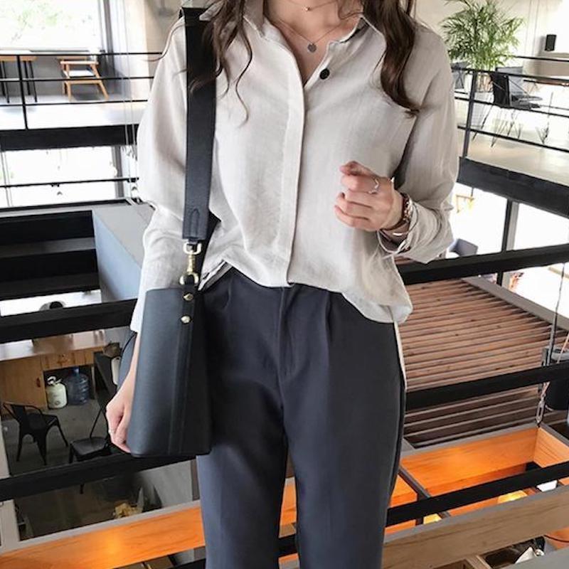 シャツ 長袖 レディース 女性用 夏服 春服 トップス ブラウス 無地 ベージュ ブルー 前開き ゆったり カジュアル シンプル おしゃれ 定番 お出 プラスナオ Paypayモール店 通販 Paypayモール