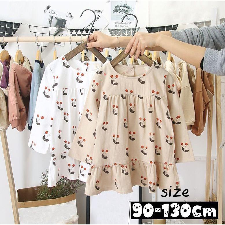 ワンピース キッズ ベビー 子供服 こども服 長袖 さくらんぼ サクランボ ボタンつき ラウンドネック カジュアル おしゃれ 可愛い かわいい 女の子 プラスナオ Paypayモール店 通販 Paypayモール