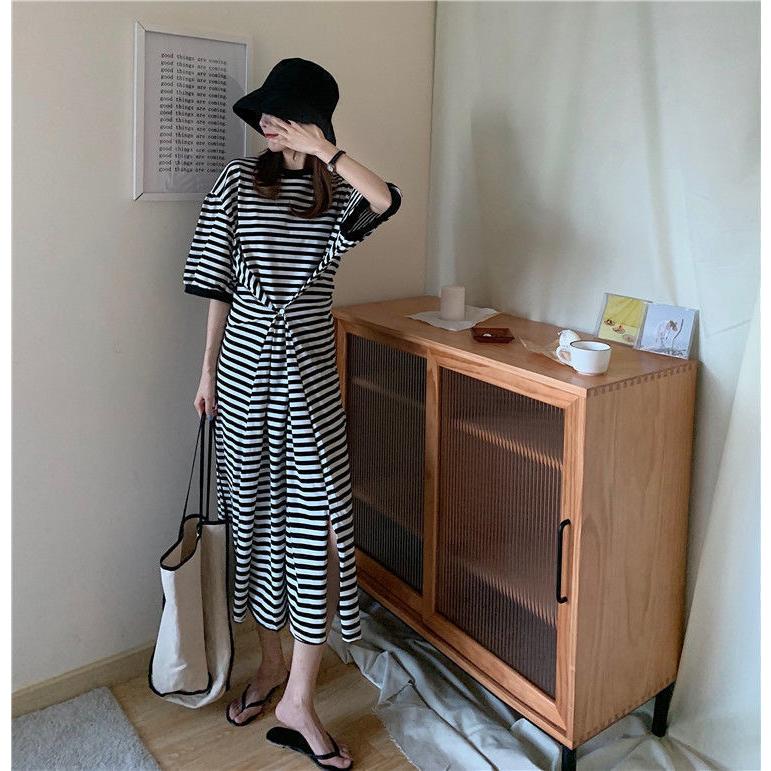 ワンピース ロング 2way ボーダー Tシャツワンピース レディース