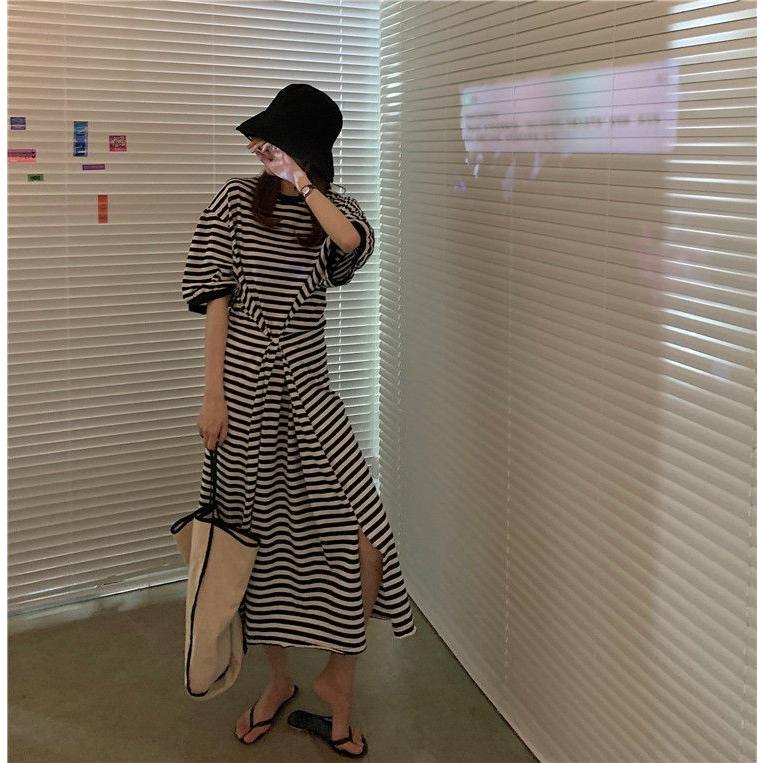 ワンピース ロング 2way ボーダー Tシャツワンピース レディース