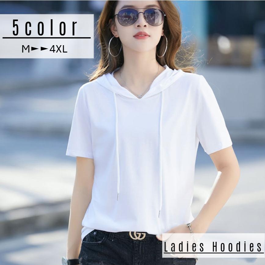 パーカー 半袖 プルオーバー レディース トップス フード付き 紐付き 無地 シンプル 単色 カジュアル おしゃれ 女性 春夏 Top プラスナオyahoo 店 通販 Yahoo ショッピング