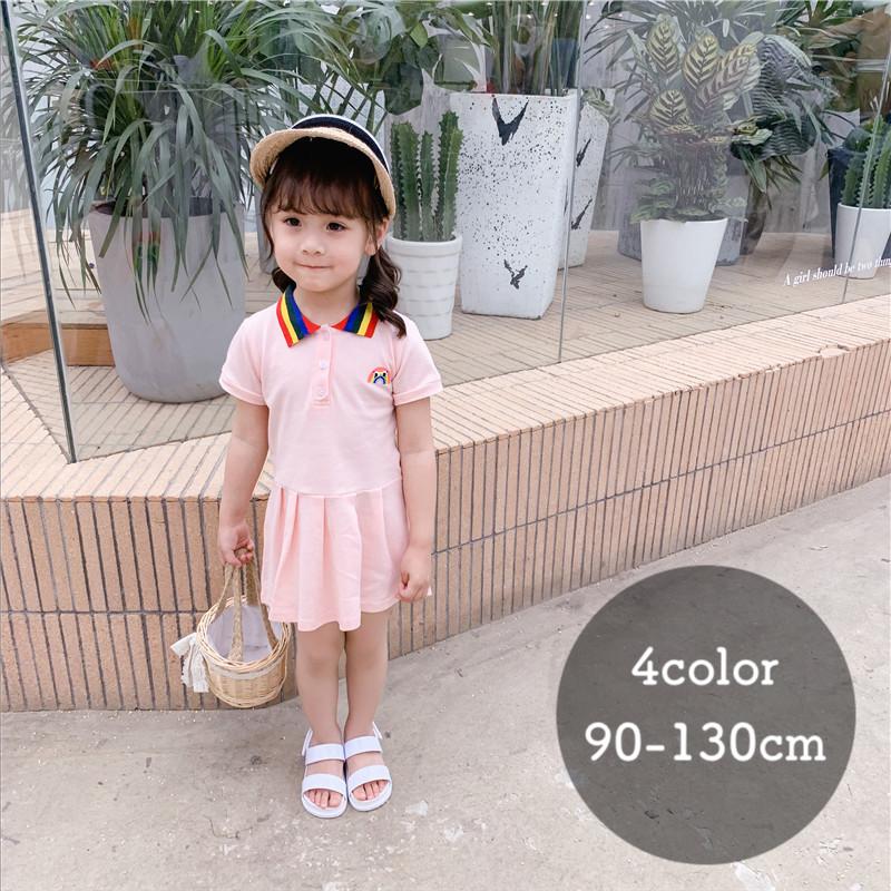 ワンピース キッズ ベビー 子供服 女の子 半袖 膝上 虹 レインボー Aライン プリーツ テニスウェア風 ポロシャツ風 襟付き かわいい おしゃれ Top プラスナオyahoo 店 通販 Yahoo ショッピング