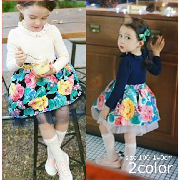 ワンピース 長袖 花柄 キッズ 女の子 ふんわりスカート チュール おめかし お呼ばれ パーティー かわいい 子供用 プラスナオ Paypayモール店 通販 Paypayモール