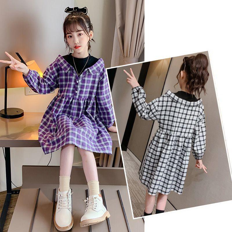 ワンピース シャツワンピース レイヤード風 キッズ 子供服 長袖 膝丈 