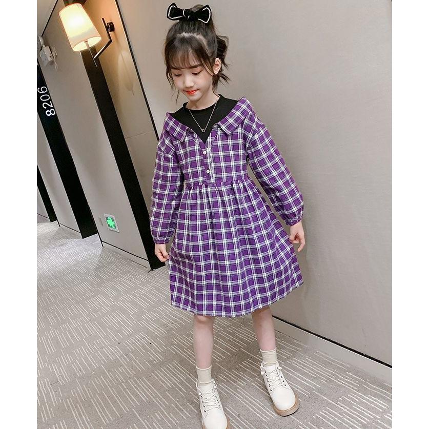 ワンピース シャツワンピース レイヤード風 キッズ 子供服 長袖 膝丈
