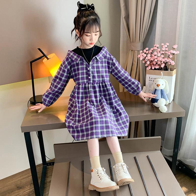 ワンピース シャツワンピース レイヤード風 キッズ 子供服 長袖 膝丈