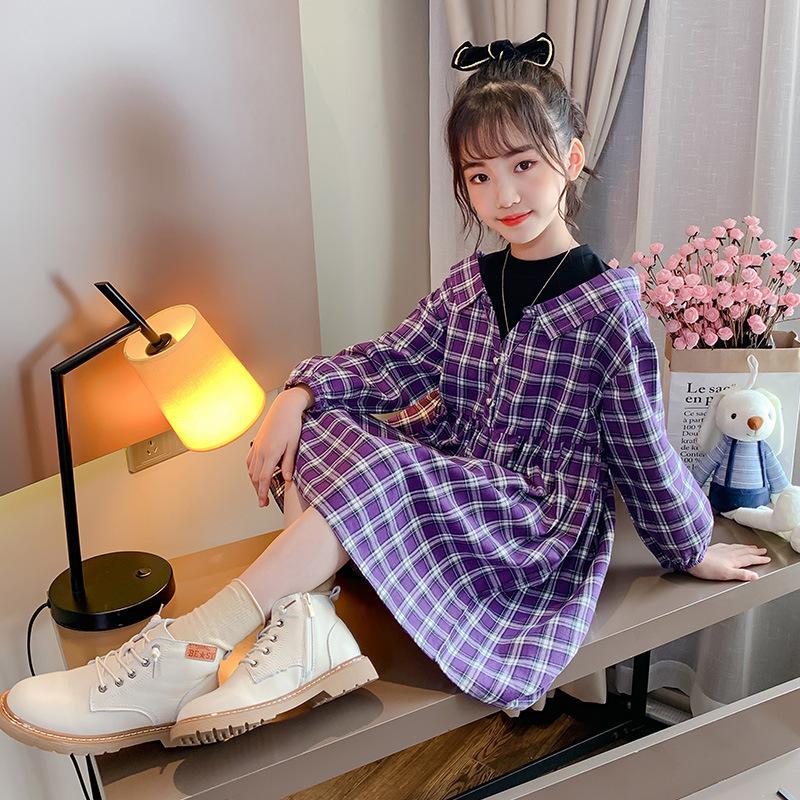 ワンピース シャツワンピース レイヤード風 キッズ 子供服 長袖 膝丈 