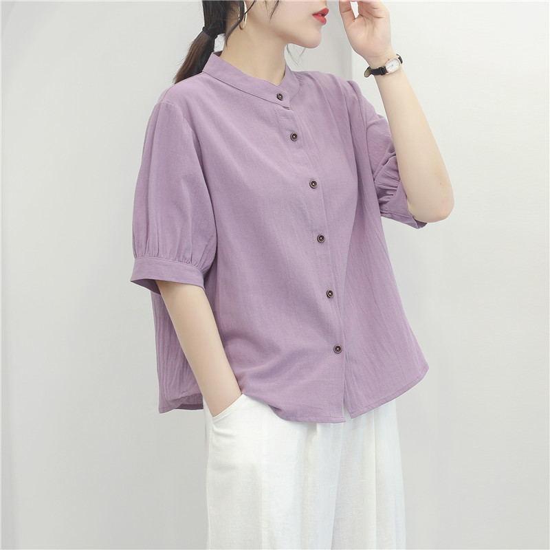 plusnao ブラウス シャツ 半袖 レディース トップス パフスリーブ 前