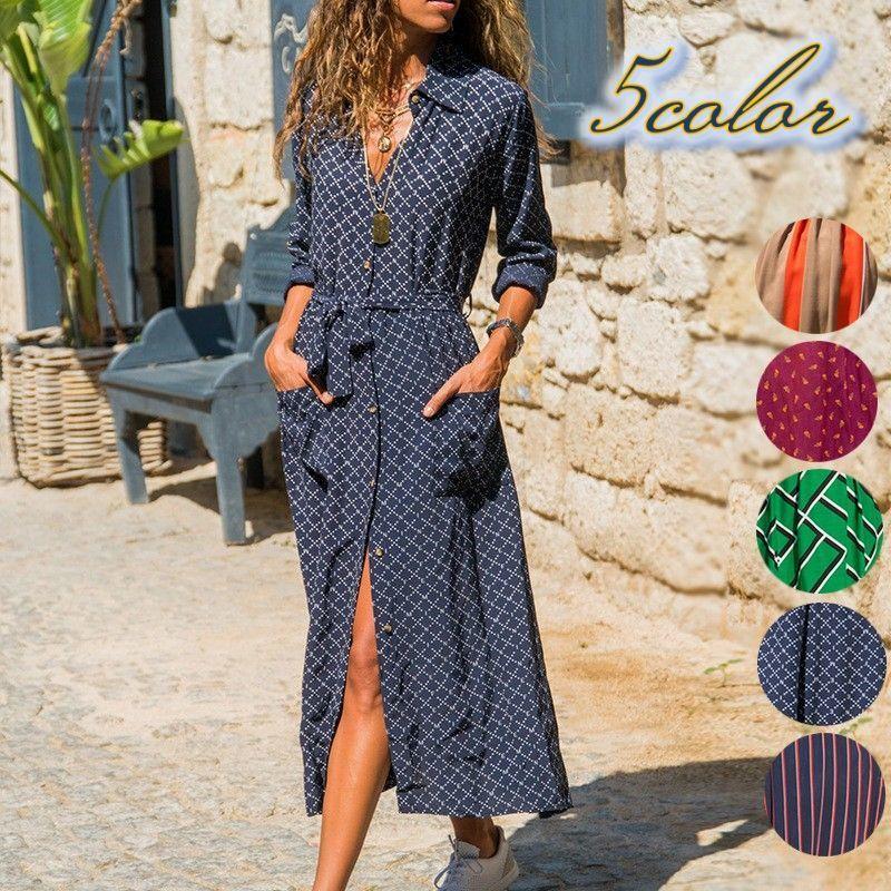 618円 送料無料カード決済可能 シャツワンピース ロング丈 マキシ丈 長袖 前開き フロントボタン フレアスカート レディース 女性 かわいい おしゃれ 婦人用 ストライプ 幾何学模