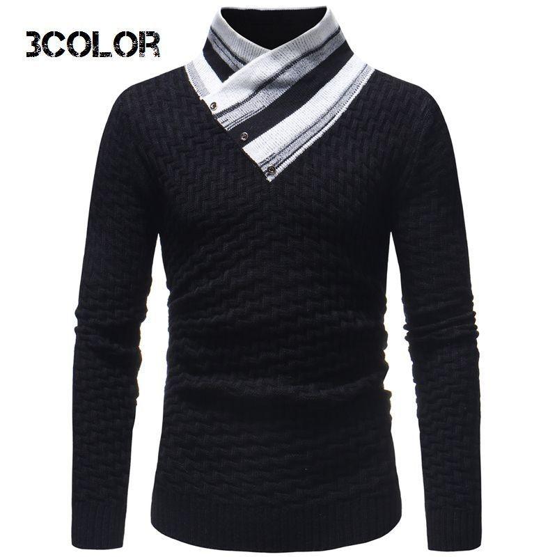 ニット トップス 長袖 メンズファッション タートルネック Vライン デザイン襟 シック 無地 シンプル カジュアル 秋 冬 紳士服 メンズ プラスナオ Paypayモール店 通販 Paypayモール