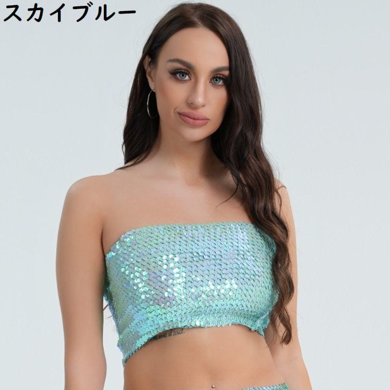 ダンス衣装 チューブトップ 女性用 ベアトップ へそ出しショート丈