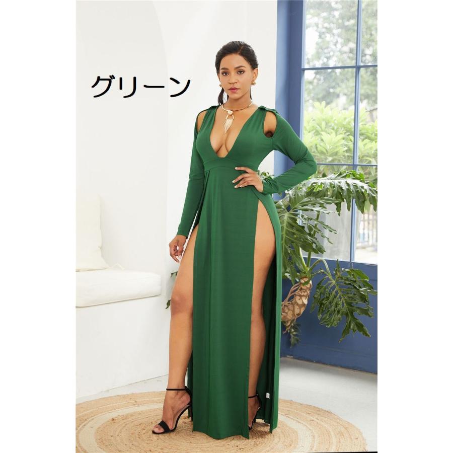 パーティドレス ワンピース レディース 長袖 ロング マキシ丈 スリット 