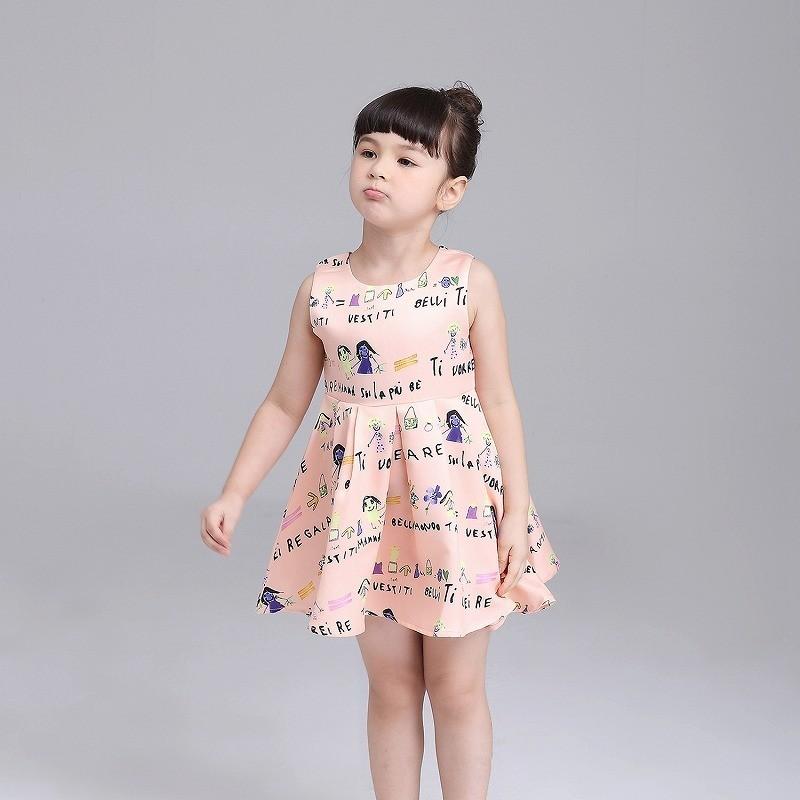 ワンピース キッズ 女の子用 ノースリーブ ミニ ミニワンピ フレア かわいい おしゃれ ロゴ イラスト お出かけ 春夏 ピンク プラスナオ Paypayモール店 通販 Paypayモール