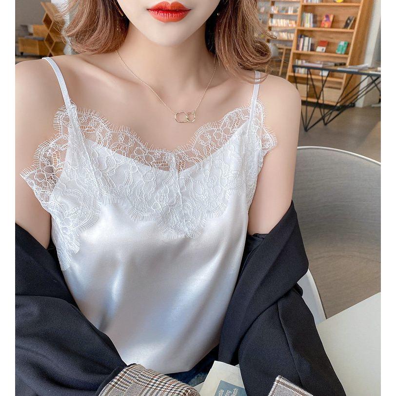 No DRESS ノードレス レースコンビネーションプリーツサテンキャミソール No DRESS ノードレス レースコンビネーションプリーツサテン