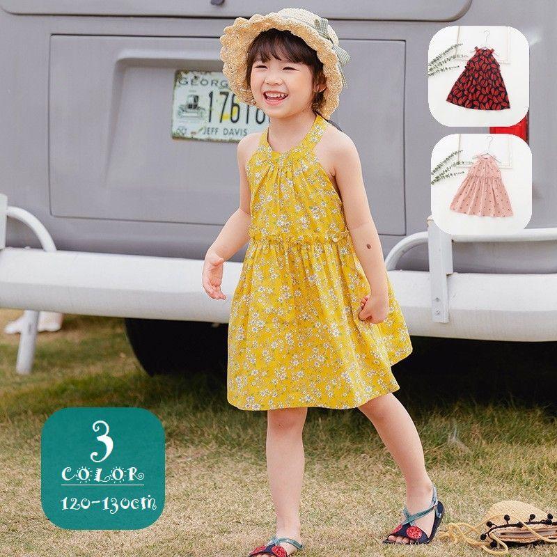 ワンピース キッズ 子供服 ノースリーブ バックリボン タック フリル ギャザー スイカ フラワー サクランボ 膝上丈 かわいい プラスナオ Paypayモール店 通販 Paypayモール