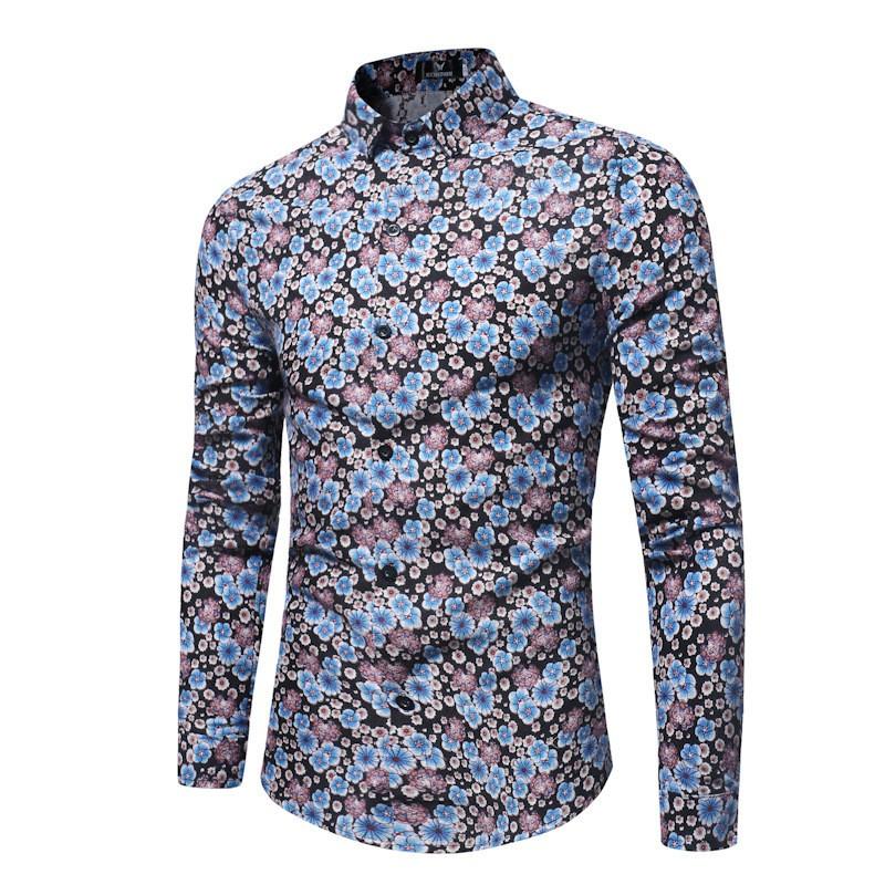 長袖シャツ メンズ カジュアルシャツ スリム 長袖 トップス 花柄 フラワー 総柄 男性用 おしゃれ かっこいい ブルー ピンク プリント柄 花柄プリ プラスナオ Paypayモール店 通販 Paypayモール