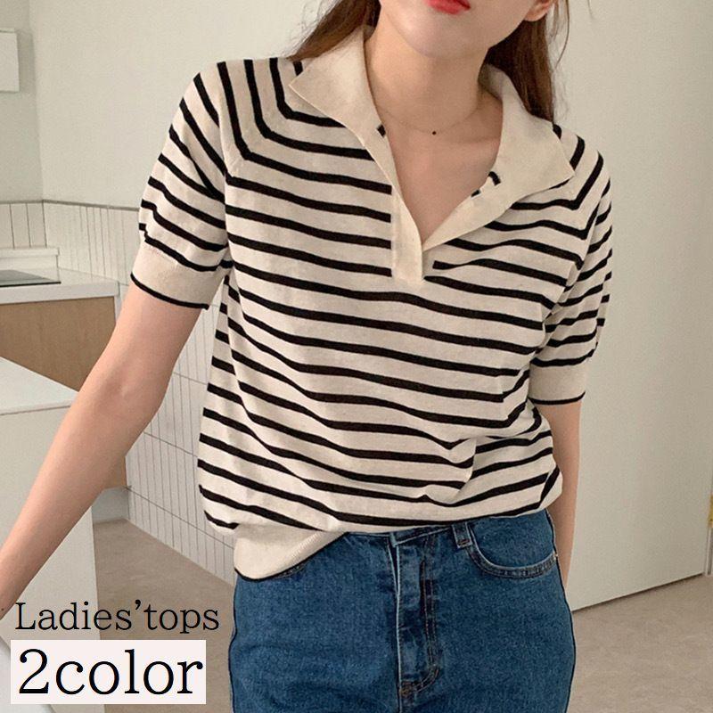 カットソー レディース 女性用 トップス 半袖 スキッパーカラー 