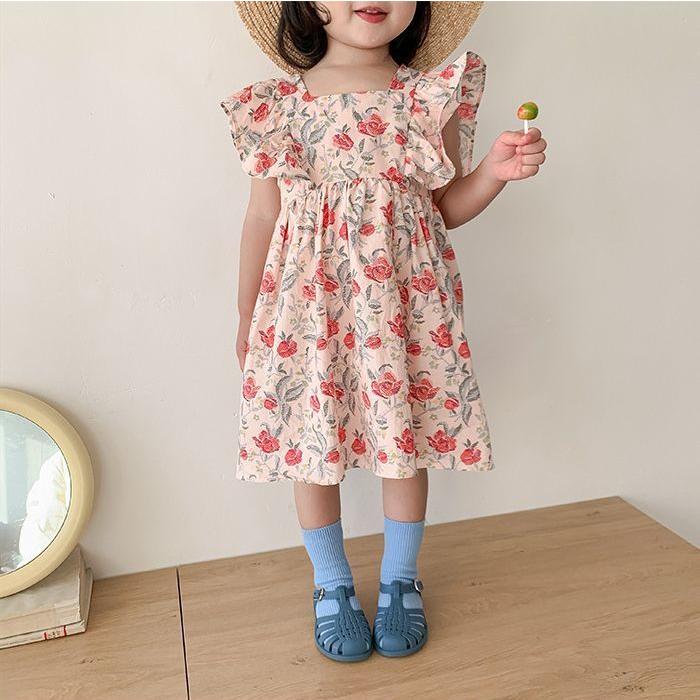 ワンピース キッズ ベビー 子供服 女の子 ひざ丈 ノースリーブ Aライン スポーティフ SPORTIFF花柄ノースリーブワンピースキッズ子供用