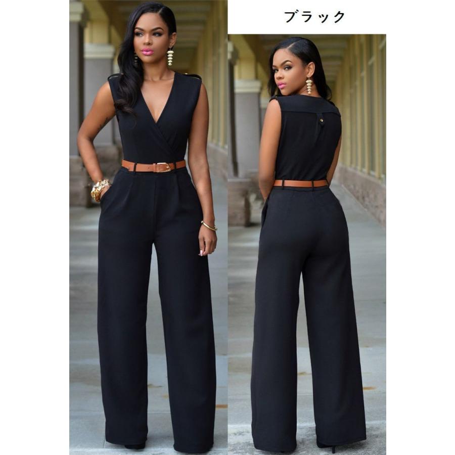 オールインワン サロペット ノースリーブ ロングパンツ ワイドパンツ