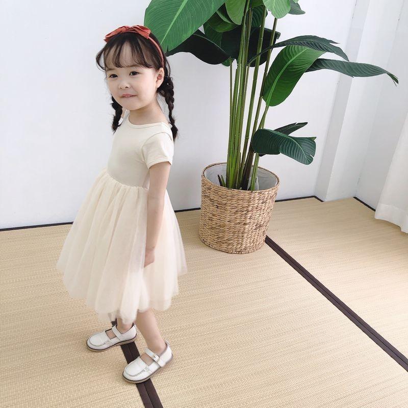 ワンピース キッズ ベビー 子供服 キッズウエア ラウンドネック 半袖 チュール ふんわり 無地 シフォン 絶品 ガーリー お嬢様
