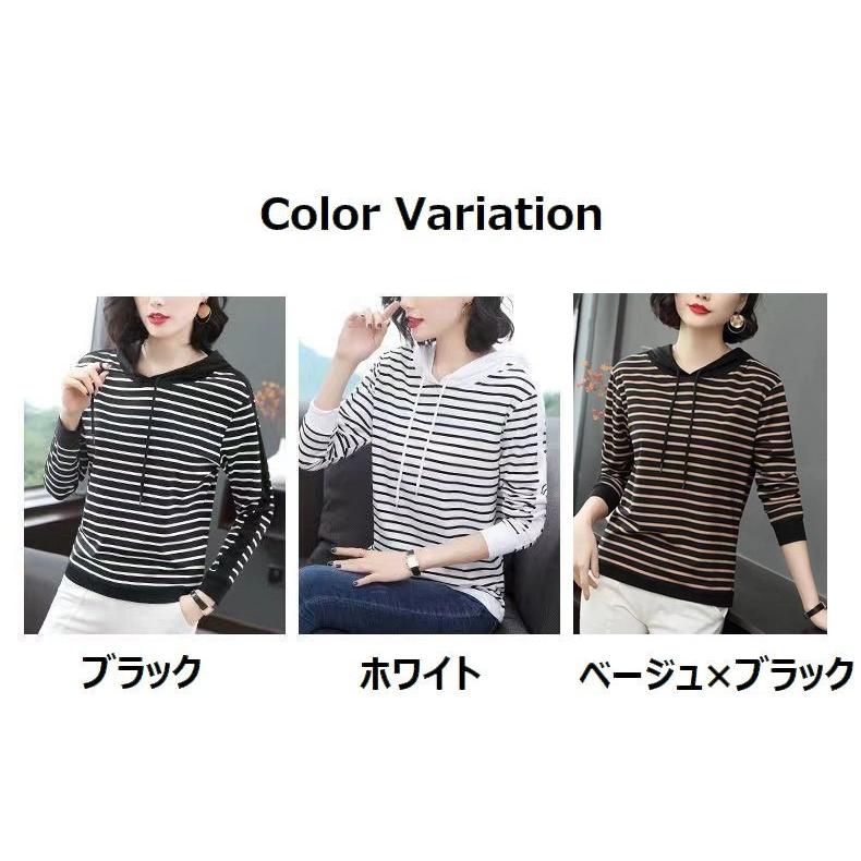 プルオーバー 長袖 レディース 女性用 トップス フード付き 着回し 白 黒 ビッグサイズ ボーダー柄 大きいサイズ カジュアル plusnao パーカー プルオーバー 長袖 レディース 女性用