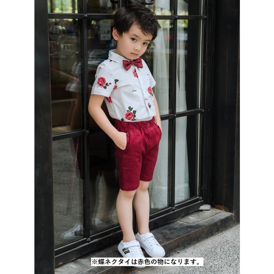 シャツ 半袖 ハーフパンツ 単品 キッズ ベビー 子供 男の子 女の子 プリント イラスト バラ 薔薇 ローズ 蝶ネクタイ ボタン 発表会 イベント プラスナオ Paypayモール店 通販 Paypayモール