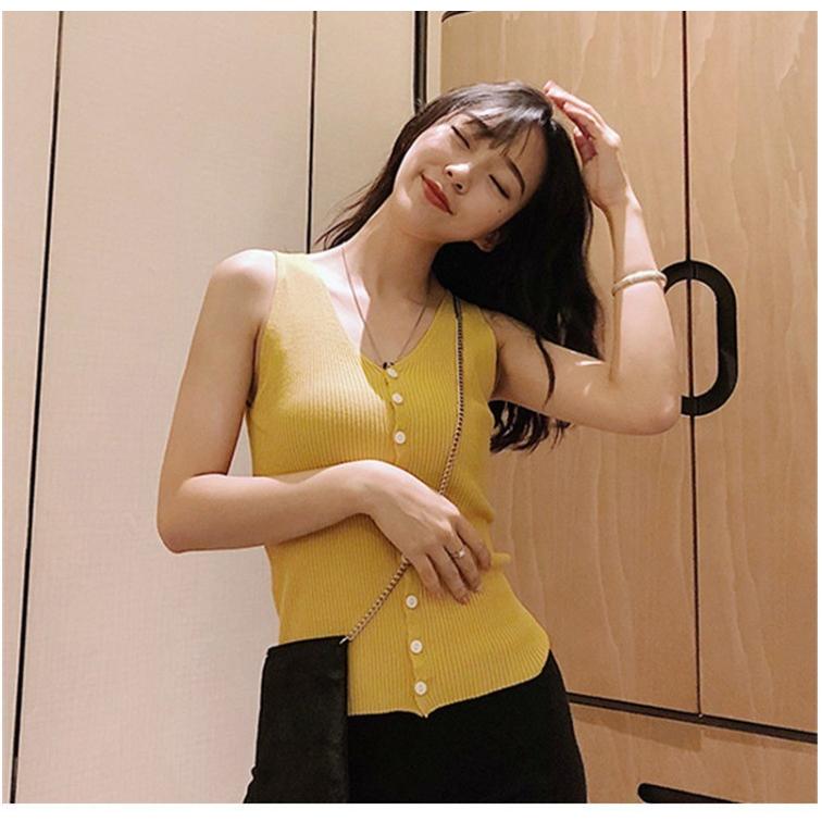 plusnao ノースリーブニット Vネック リブニット レディース