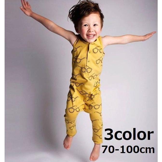 カバーオール ロンパース ベビー 赤ちゃん 子供服 ベビー服 男の子 女の子 ノースリーブ 10分丈 チェック メガネ柄 網目 プラスナオ Paypayモール店 通販 Paypayモール