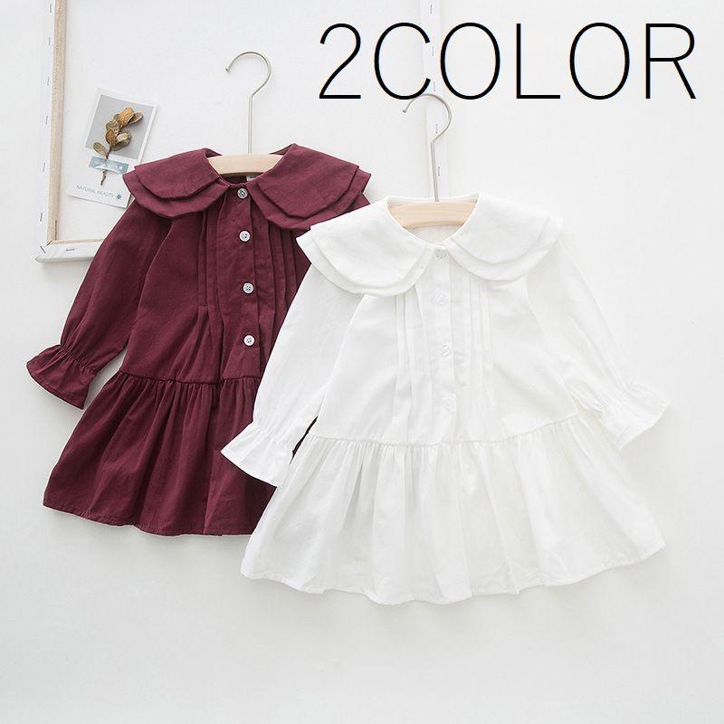 ワンピース キッズ ベビー 女の子 長袖 襟 おしゃれ かわいい 上品 子供服 ホワイト ガーリー ボタン スカート アンブレラスリーブ 80 90 プラスナオ Paypayモール店 通販 Paypayモール