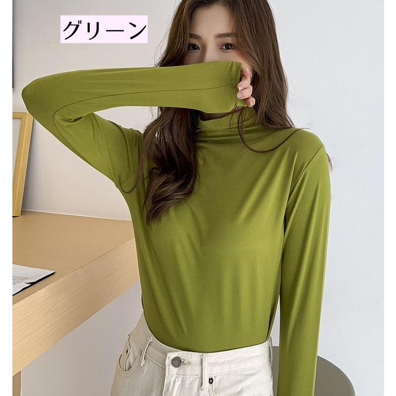 カットソー 長袖 ハイネック トップス Tシャツ レディース 女性 単色