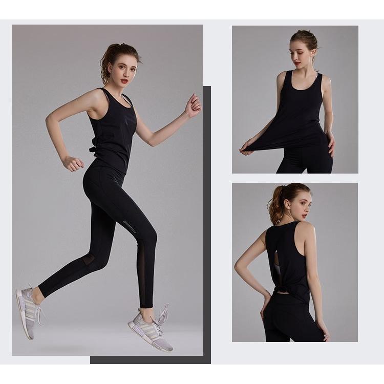 plusnao ヨガウェア タンクトップ トップス 背中開き