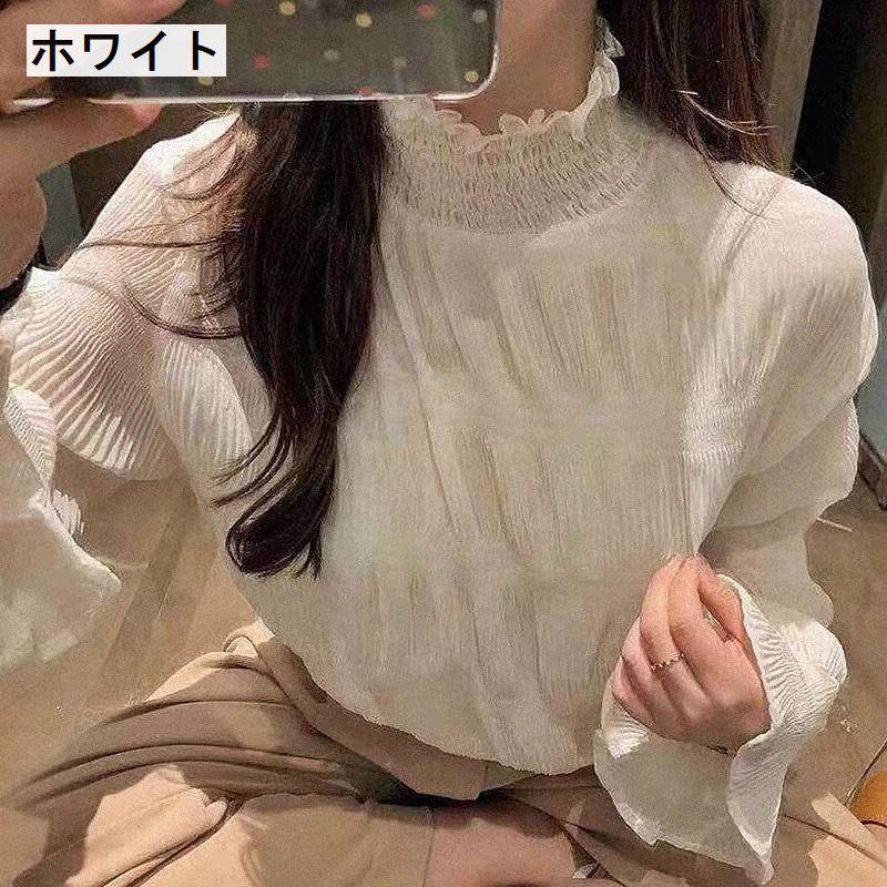 ブラウス レディース トップス ハイネック タートルネック シフォン フリル ギャザー シャーリング 無地 おしゃれ かわいい | plusnao | 10