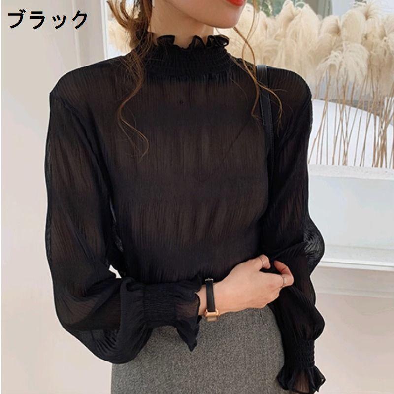 ブラウス レディース トップス ハイネック タートルネック シフォン フリル ギャザー シャーリング 無地 おしゃれ かわいい | plusnao | 11