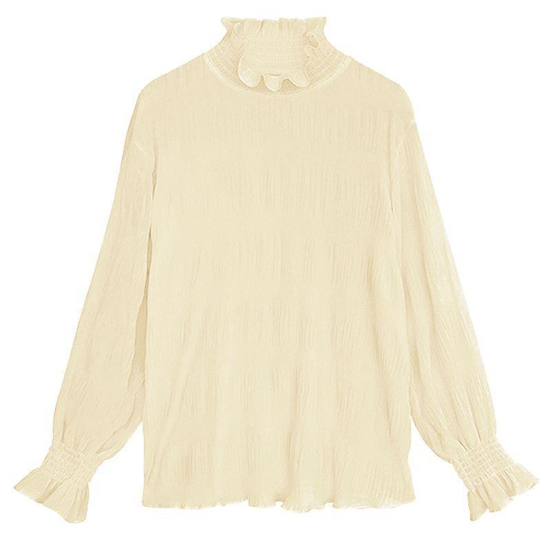 ブラウス レディース トップス ハイネック タートルネック シフォン フリル ギャザー シャーリング 無地 おしゃれ かわいい | plusnao | 08