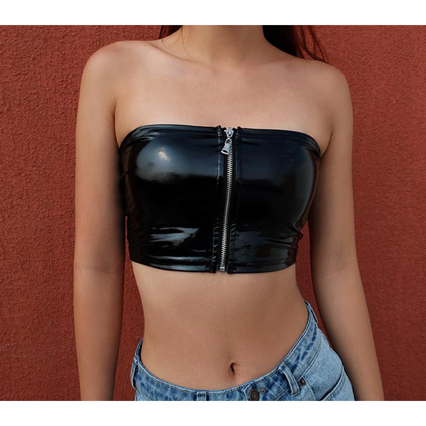 付与 Open aesthetic レース レザー ベアトップ セットアップ