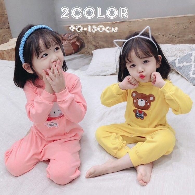 パジャマ キッズ 子供 ロンパース 長袖 ロング丈 ラウンドネック リブ袖 クマ ウサギ イラスト かわいい 部屋着 リラックス プラスナオ Paypayモール店 通販 Paypayモール