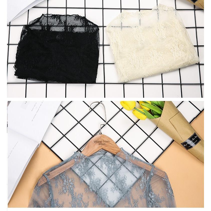 ブラウス シアー 刺繍レース レディース 女性 婦人 トップス ハイネック レースインナー シースルー 長袖 透け感 花柄レース チュール ...