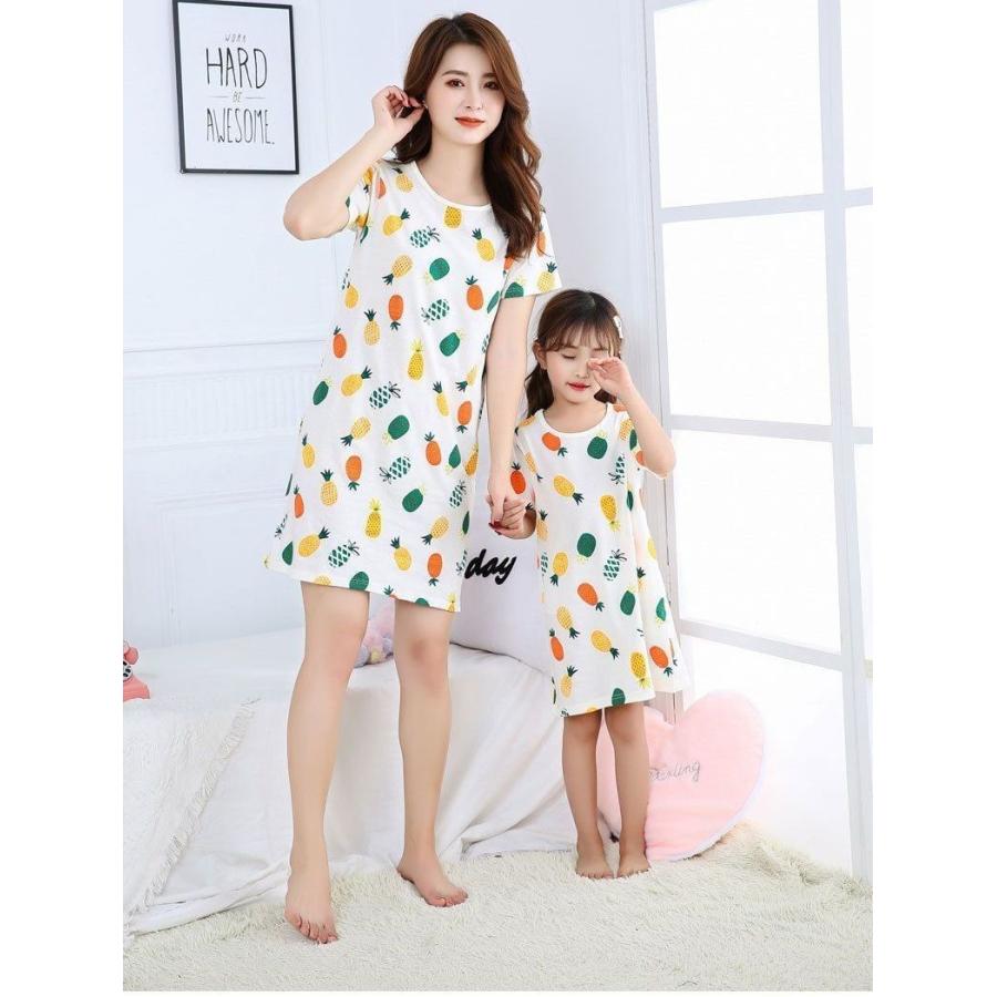 パジャマ ルームウェア ワンピース ネグリジェ シャツ 親子ペア コットン トップス イラスト 動物 花柄 子供用 子供服 キッズ ジュニア 女の子 プラスナオ Paypayモール店 通販 Paypayモール
