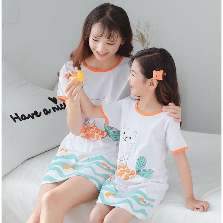 パジャマ ルームウェア 親子ペア 子ども用 ワンピース 半袖 ラウンドネック 膝上丈 ネグリジェ シャツ コットン トップス イラスト 動物 花柄 子 プラスナオ Paypayモール店 通販 Paypayモール