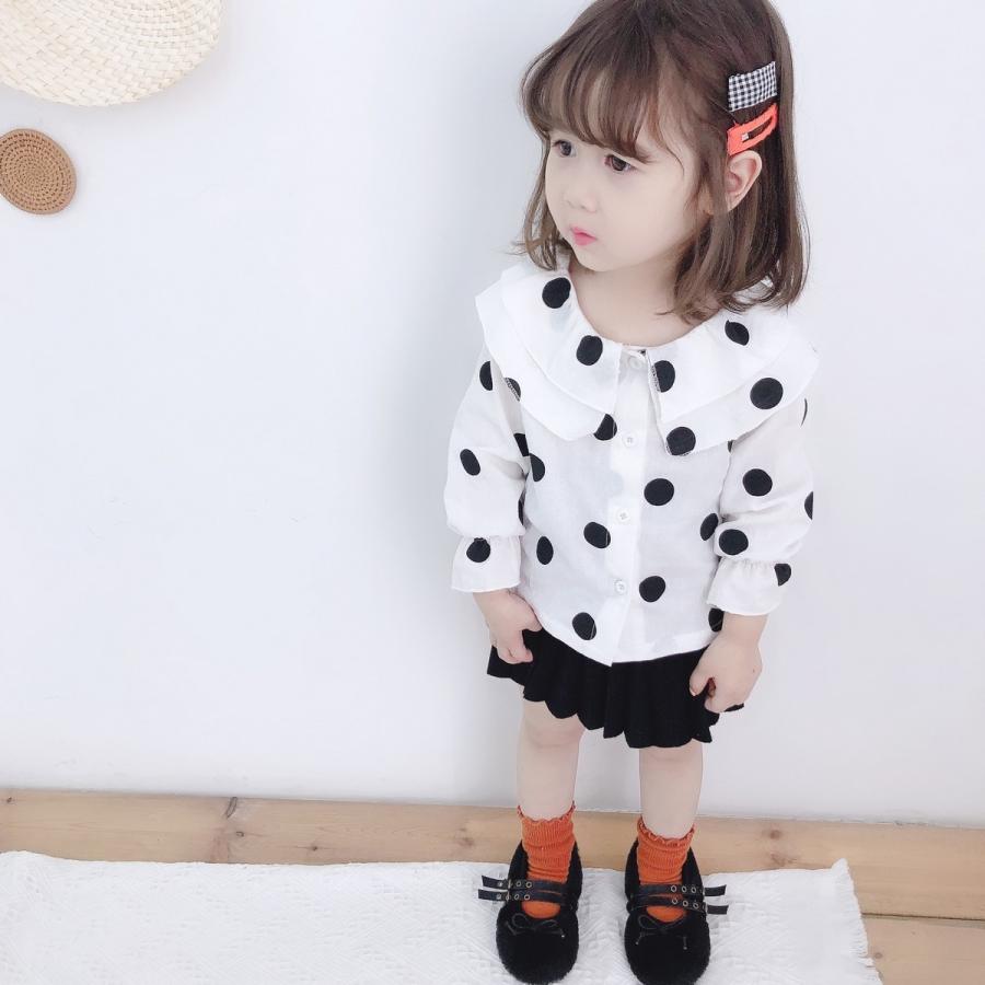 ブラウス シャツ 長袖 ドット柄 前開き 前ボタン イートンカラー 子供服 キッズ トップス 水玉模様 おしゃれ かわいい 可愛い 女の子 女児 子供 プラスナオ Paypayモール店 通販 Paypayモール