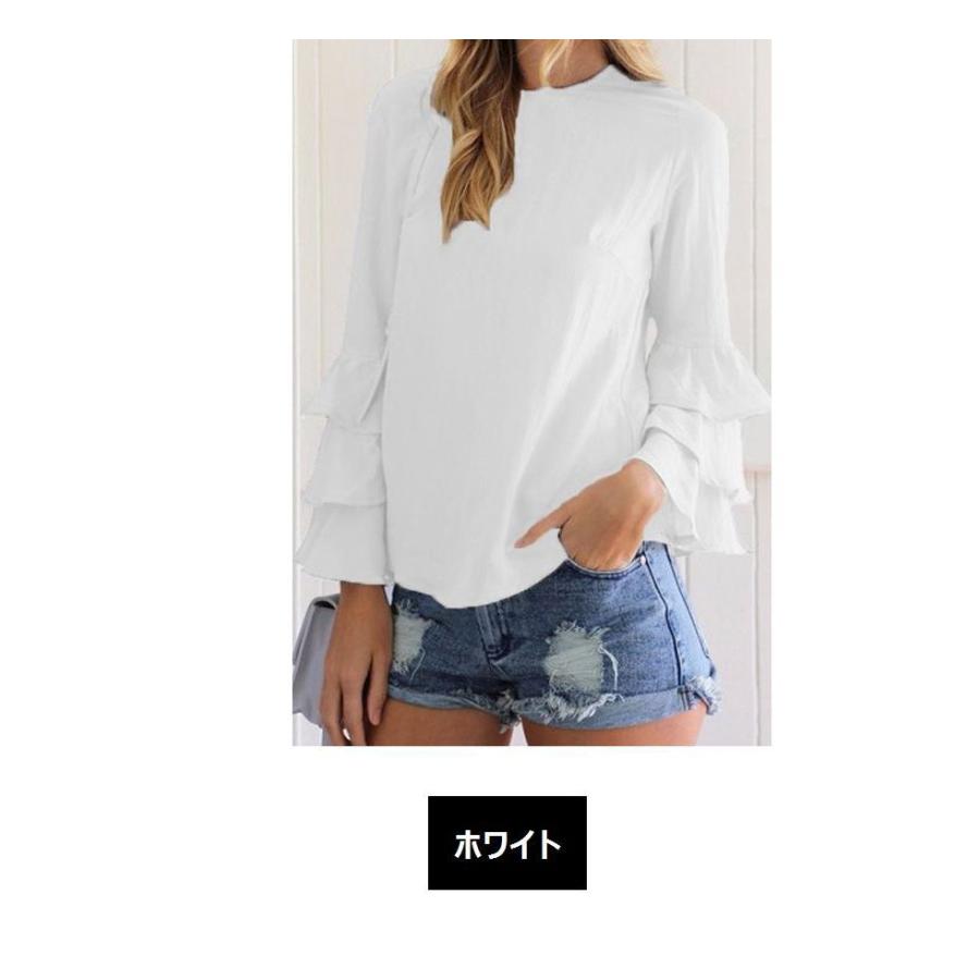 お中元-ブラウス レディース 大きいサイズ有 長袖 フレア袖 フ•リル袖