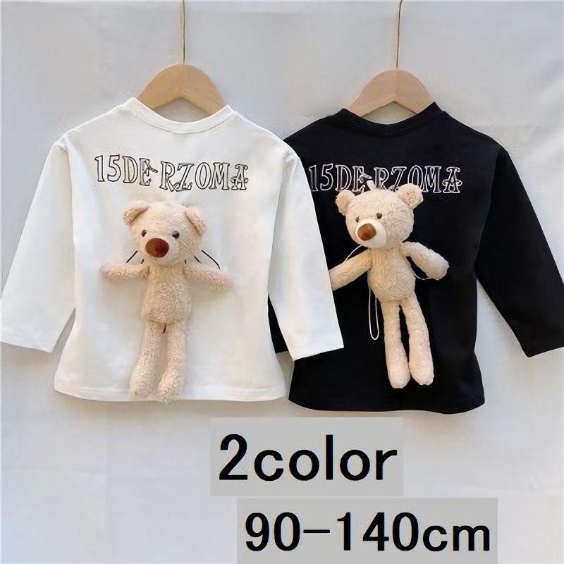 Tシャツ カットソー 長袖 クマのぬいぐるみ付き キッズ 子供服 女の子 男の子 トップス かわいい カジュアル 子供用 白 黒 プラスナオ Paypayモール店 通販 Paypayモール