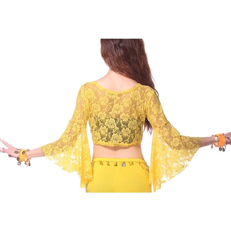 ベリーダンス衣装 トップス 前開き レディース ダンススウェア チョリ レース 長袖 クロップド丈 ショート丈 フレア袖 無地 練習着 社交ダンス ラ | plusnao | 12
