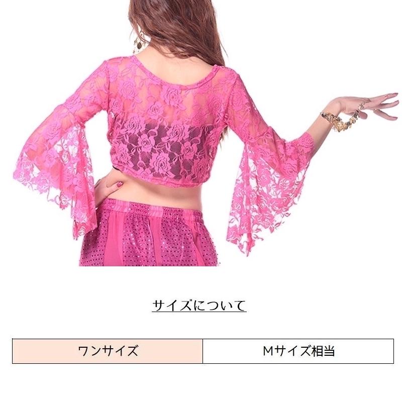 ベリーダンス衣装 トップス 前開き レディース ダンススウェア チョリ レース 長袖 クロップド丈 ショート丈 フレア袖 無地 練習着 社交ダンス ラ | plusnao | 18