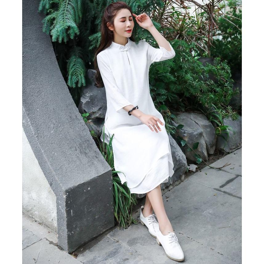 YAECA ワンピース ロング丈 M相当 日本製 スタンドカラー 白 YAECA ワンピース ロング丈 M相当 日本製 スタンドカラー 白