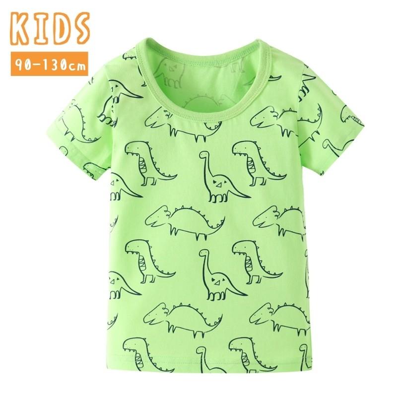 Tシャツ 半袖 90 130cm キッズ 子供服 男の子 女の子 トップス クルーネック 恐竜柄 グリーン かわいい おしゃれ 夏服 プラスナオ Paypayモール店 通販 Paypayモール