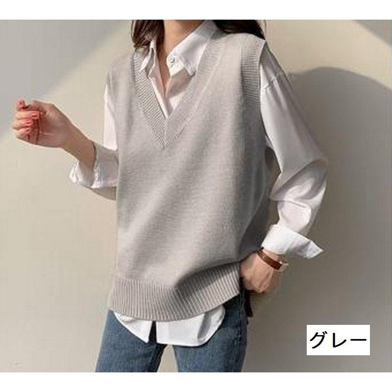 ニットベスト レディース 女性用 トップス プルオーバー Vネック