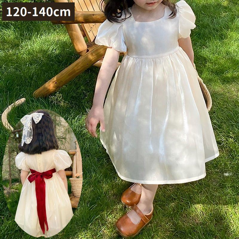 ドレス 半袖 ワンピース キッズ 子供服 膝丈 スクエアネック パフスリーブ バックリボン フォーマル 結婚式 フラワーガール リングガール 発表会 Top プラスナオyahoo 店 通販 Yahoo ショッピング