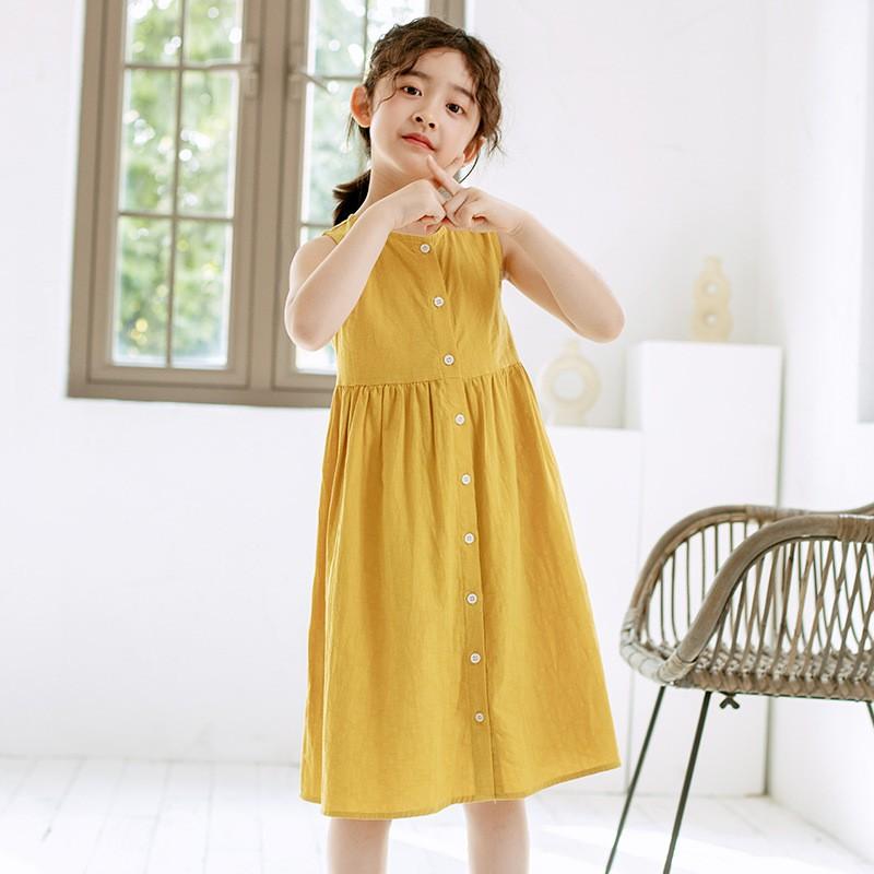 ワンピース ノースリーブ ワンピ キッズ ジュニア 子供服 女の子 膝下丈 前ボタン 無地 単色 シンプル かわいい おしゃれ 110 1 130 プラスナオ Paypayモール店 通販 Paypayモール